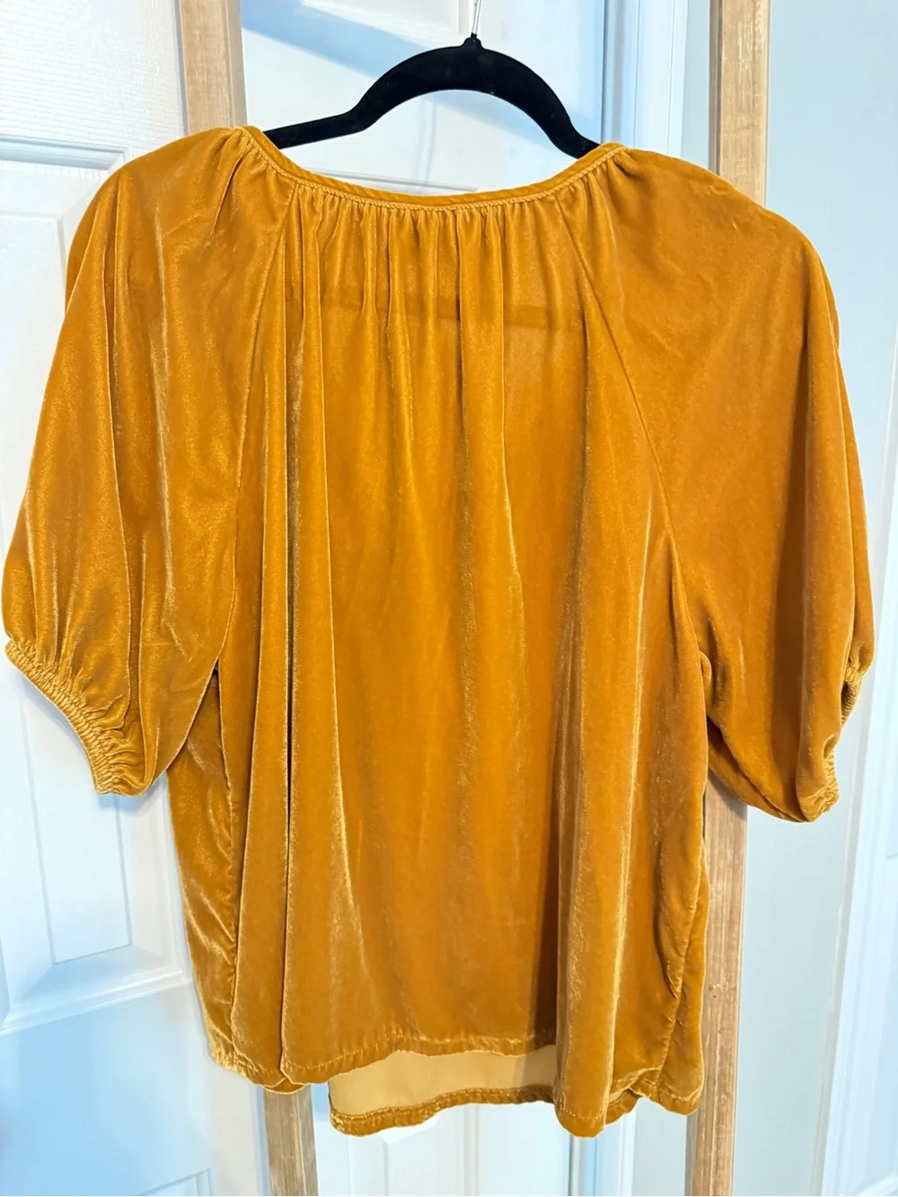 Old Navy Velvet Split-Neck Puff Sleeve Top - Mustard